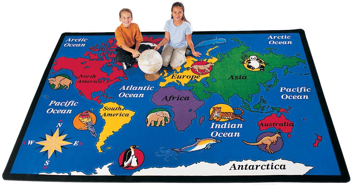 Carpets for Kids World Explorer Geography Map Premium Tufted Blue Area Rug