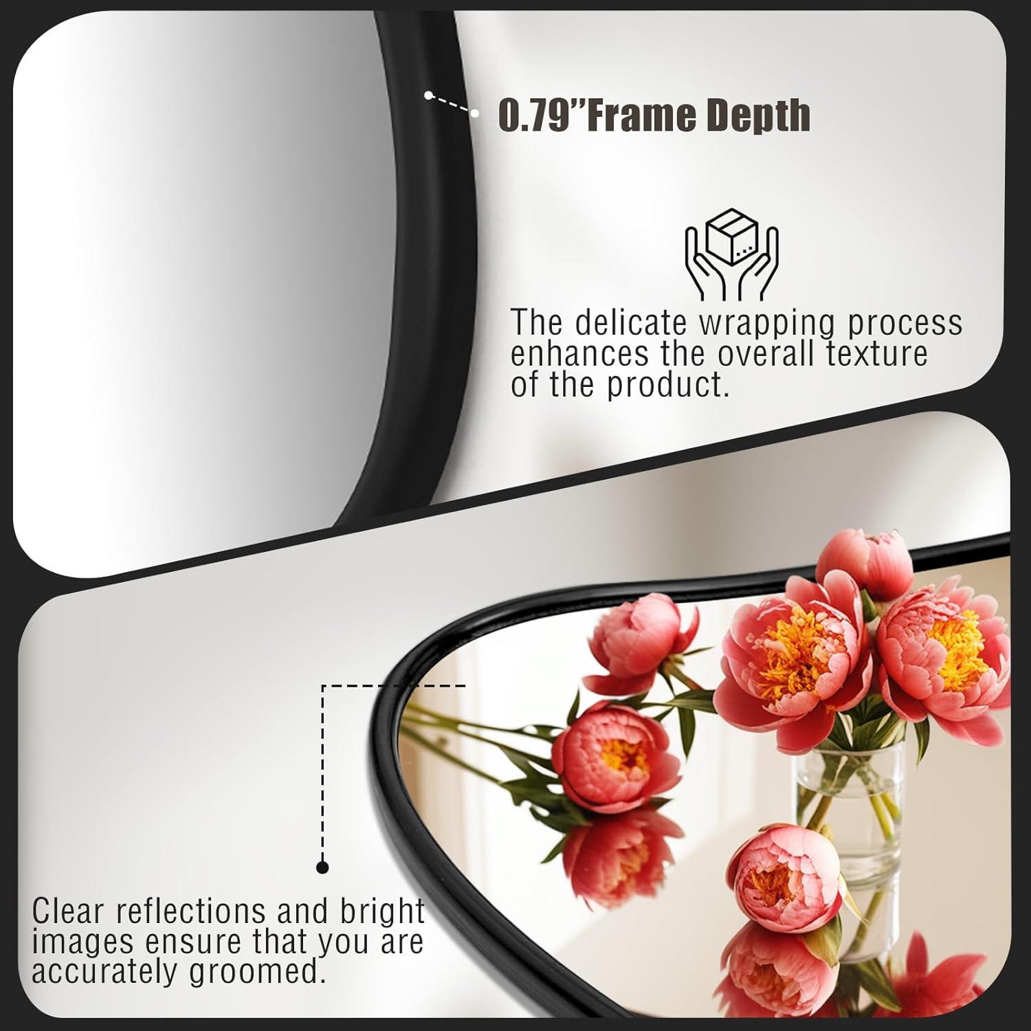 Funtouch Irregular Wall Mirrors 24"x 36" Cloud Shaped Mirrors for Bathroom, Aluminum Alloy Frame Black