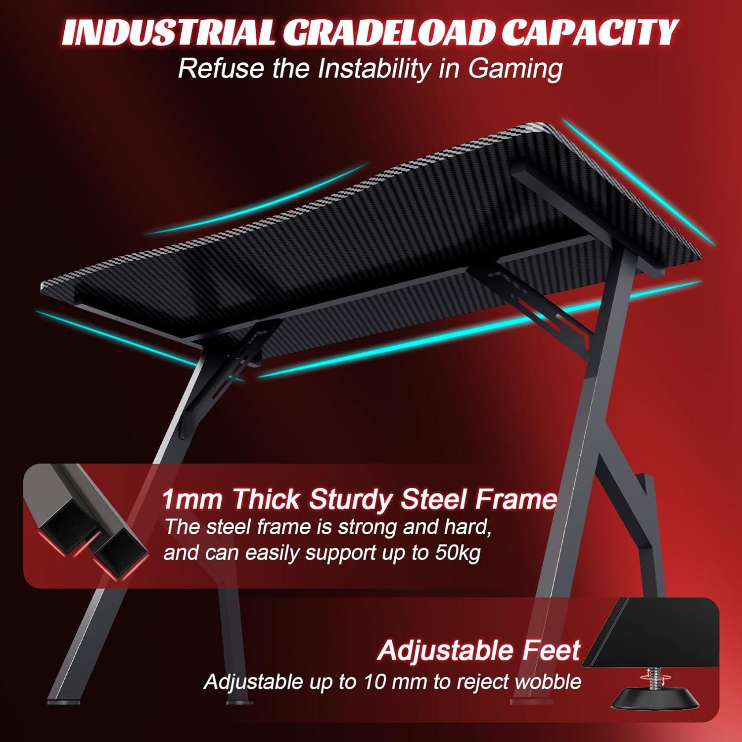Wrought Studio™ Wrought Studio Gaming Desk With Carbon Fibre Surface- A Shaped Gamer Desk Computer Workstation Home Office Ergonomic PC Desk Simple Gaming Table Home Office Desks