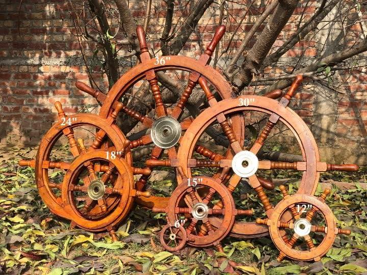 24" Dark Rosewood and Brass Nautical Ship Wheel Decor