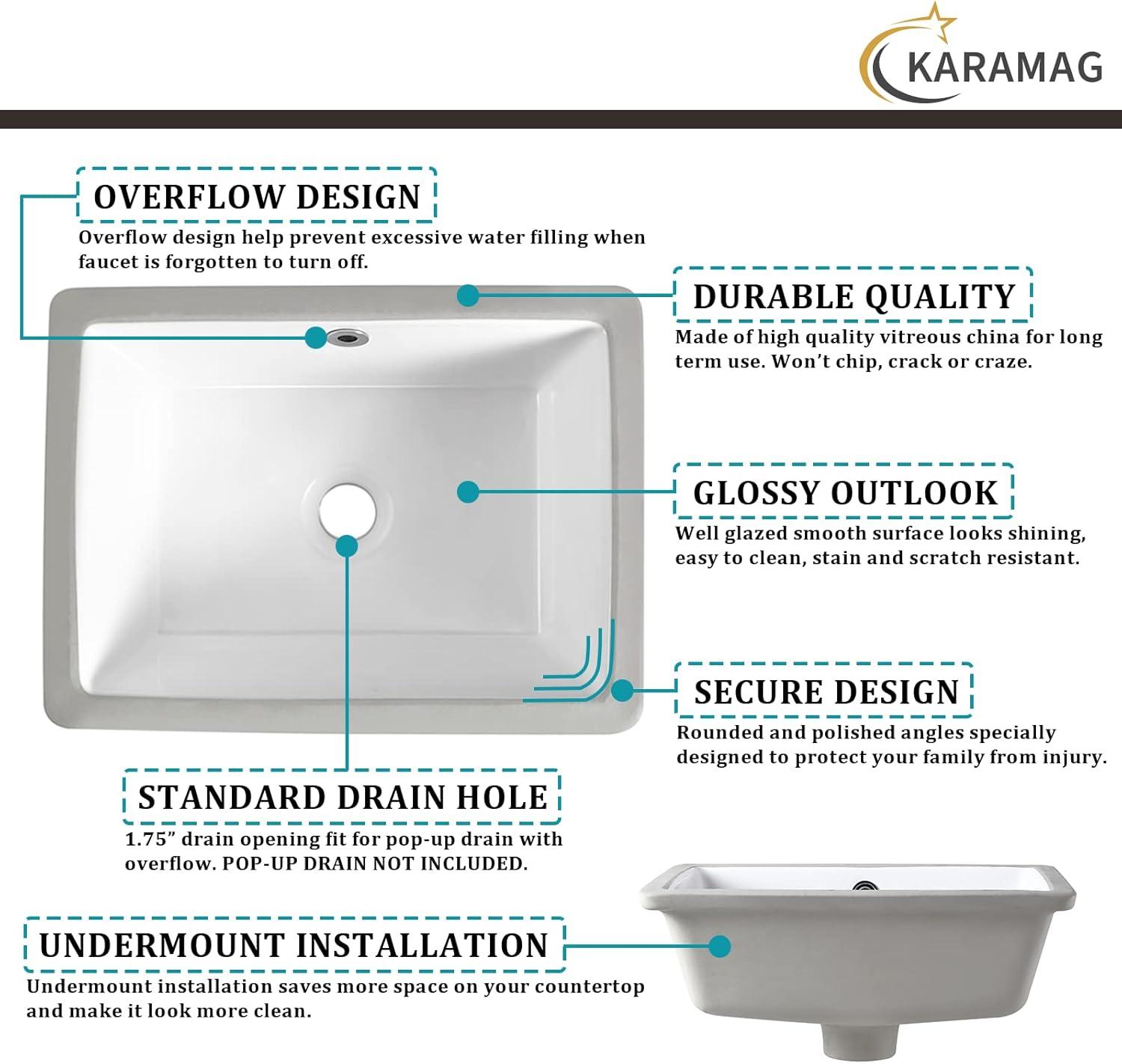 16 Inch White Ceramic Rectangular Undermount Bathroom Sink