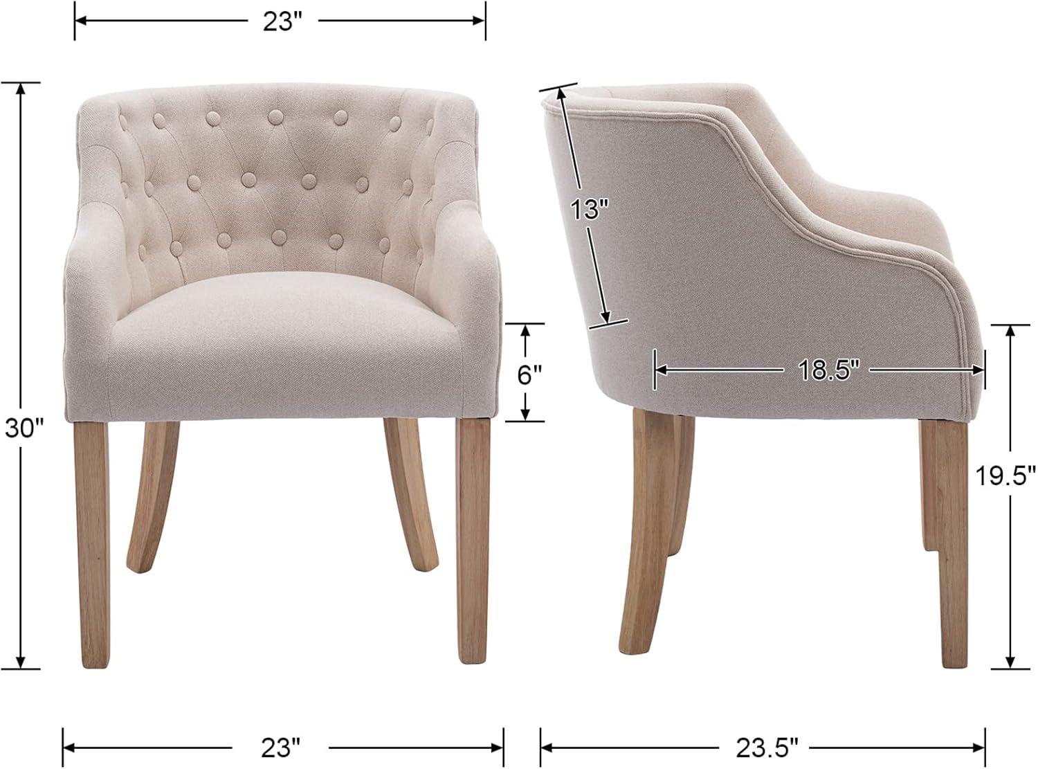 Guyou Linen Dining Chair Set of 2, Mid-Century Modern Upholstered Dining Room Chair with Tufted Button Curved Back, Barrel Armchair Accent Chair with Solid Wood Legs for Kitchen Living Room, Cream