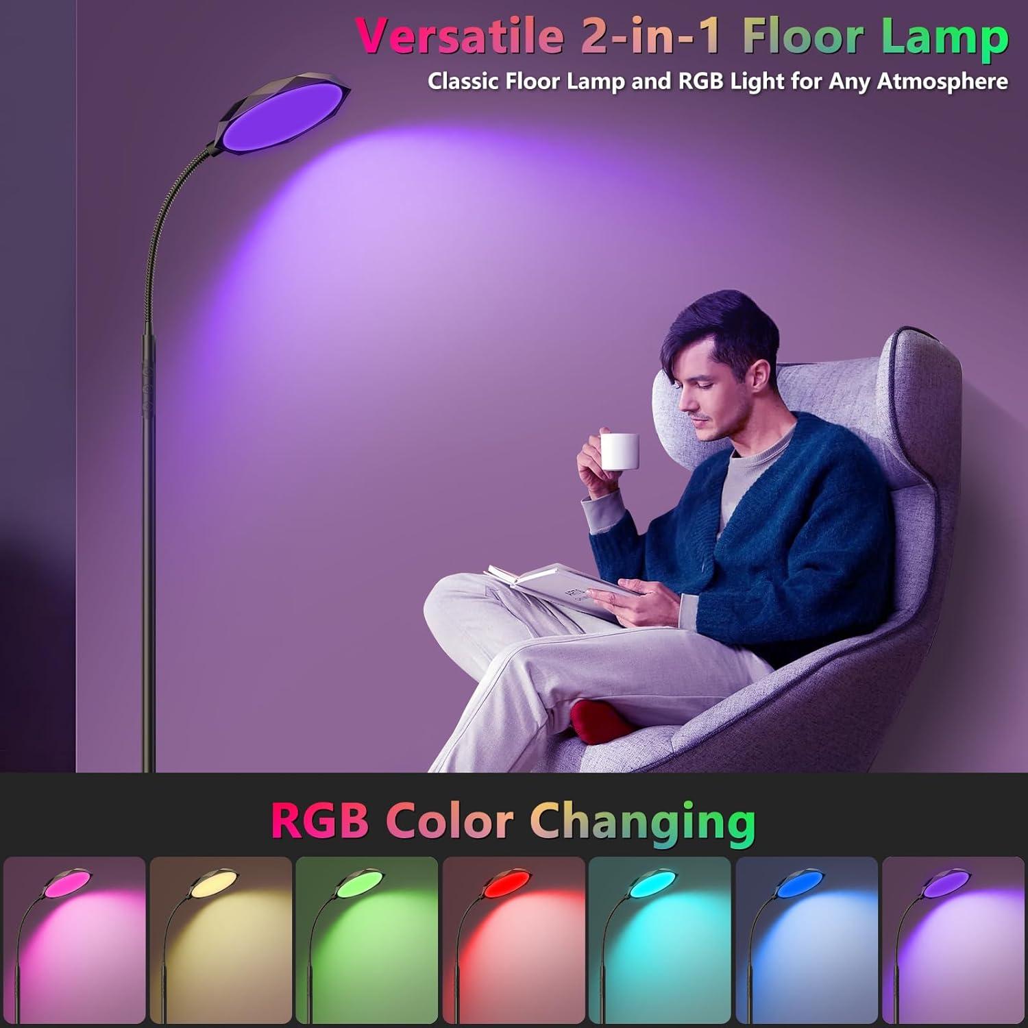 Floor Lamp, 18W Bright LED Floor Lamps for Living Room with Diamond-Surface, Stepless Adjustable Colors & Dimmer Standing Lamp with Timer, Remote & Touch Control, Reading Lights for Bedroom, Office