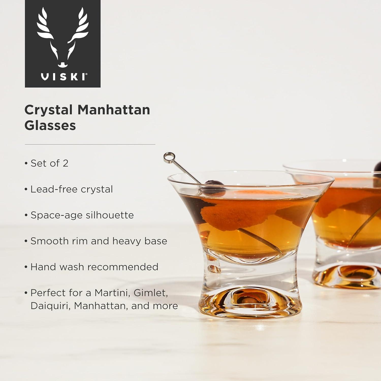Viski Raye Heavy Base Stemless Crystal Manhattan Glasses (Set of 2)