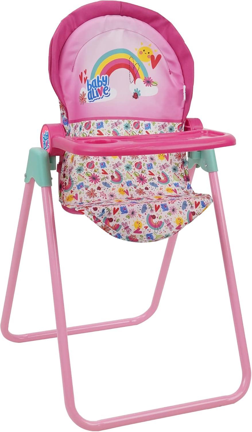 Baby Alive Doll Highchair Set - Pink & Rainbow - 6 Pieces, Fits Dolls Up to 24"