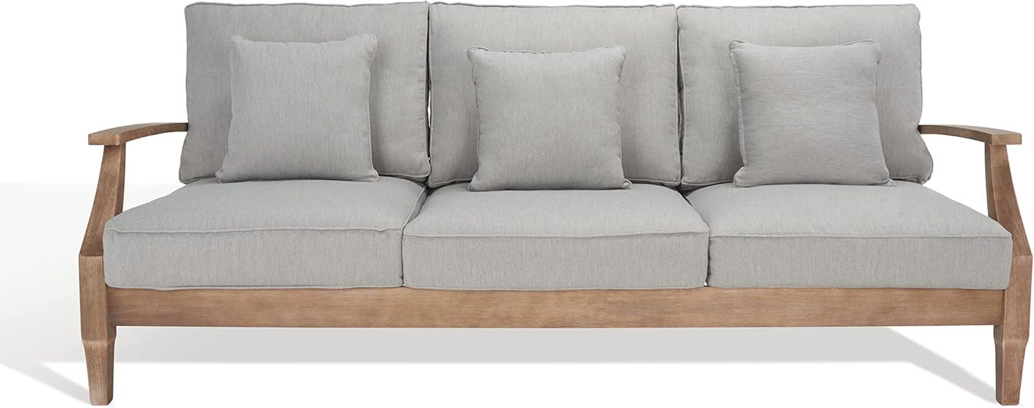 Martinique Natural Wood Patio Sofa with Grey Cushions