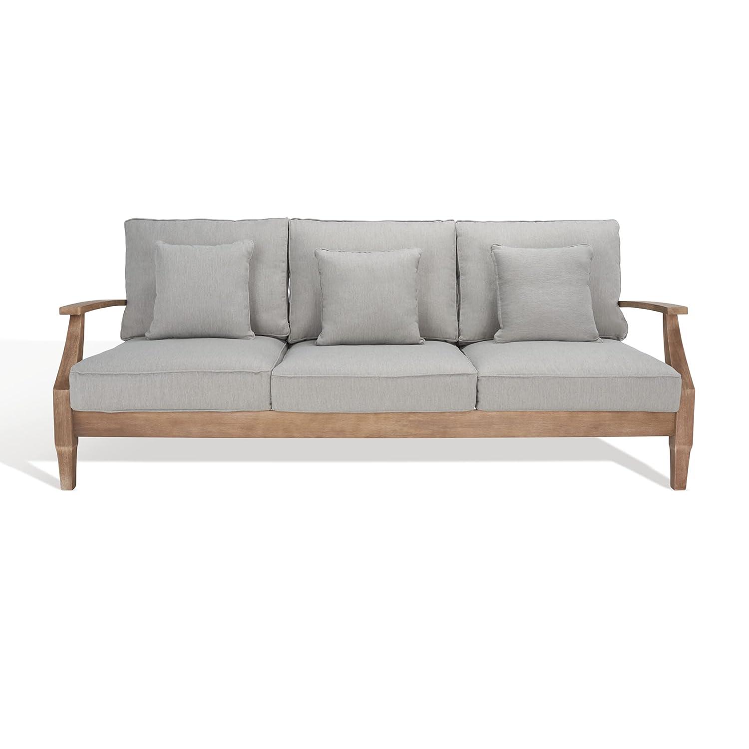 Martinique Natural Wood Patio Sofa with Grey Cushions