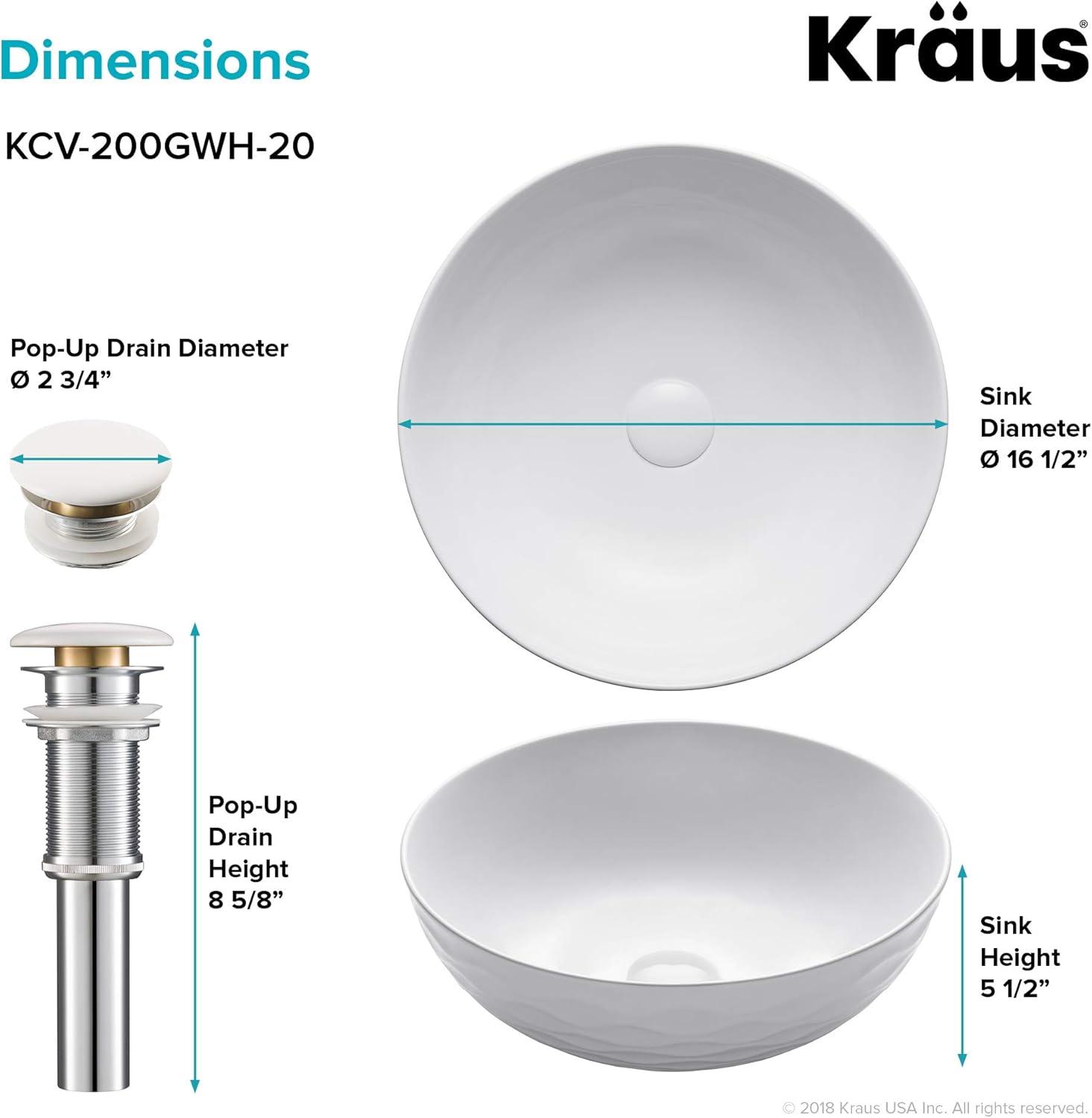 KRAUS Viva™ Thin Porcelain Ceramic Vessel Bathroom Sink with Pop-Up Drain