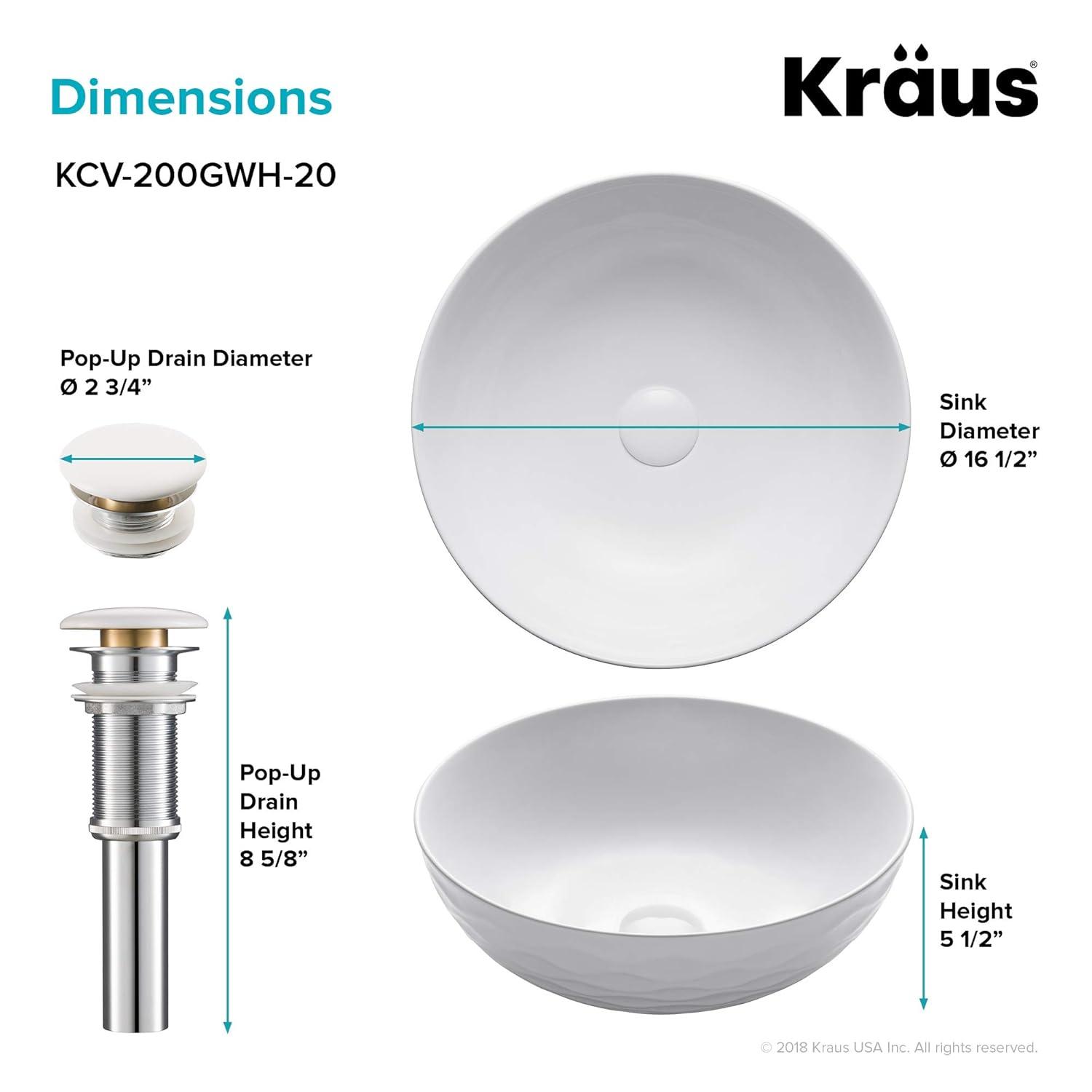 KRAUS Viva™ Thin Porcelain Ceramic Vessel Bathroom Sink with Pop-Up Drain