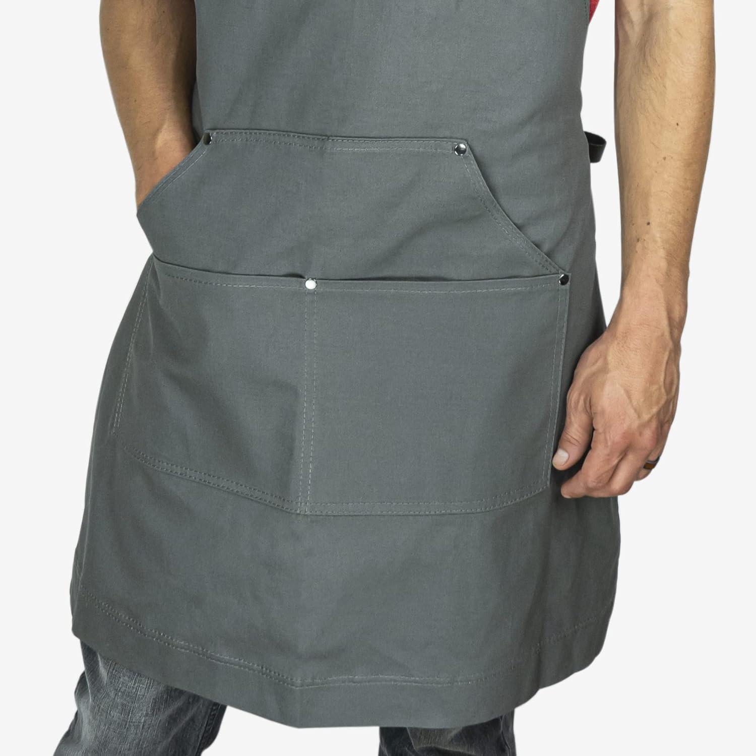 Chef Pomodoro Chef Apron, 100% Cotton for Men and Women with Pockets (Grey)