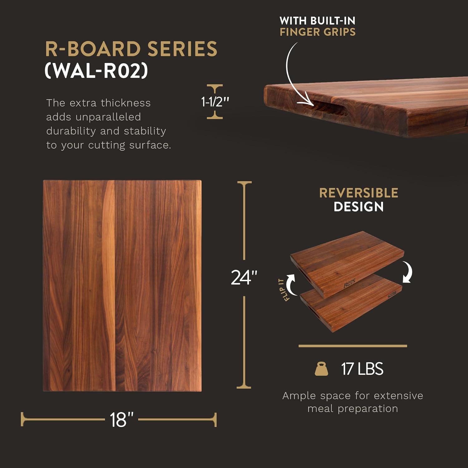 John Boos R-Board Reversible Wood Cutting Board, 24" x 18" x 1 1/2", Walnut