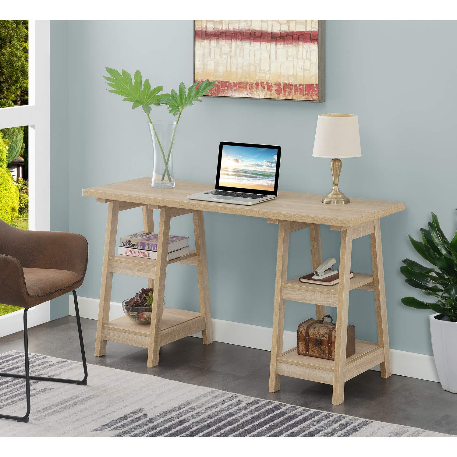 Convenience Concepts Designs2Go 29.25" Double Trestle Desk with Shelves, Weathered White, All Ages