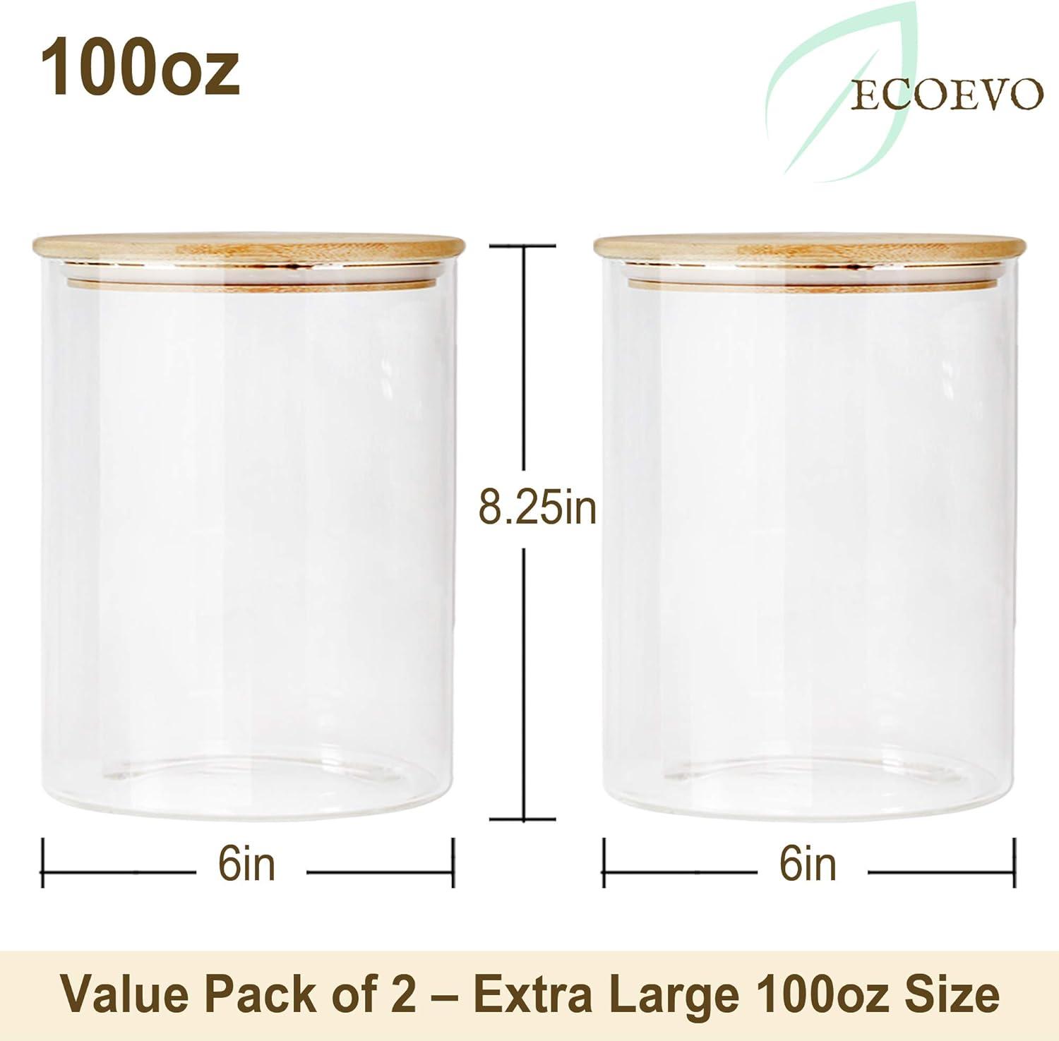 Glass Jars with Bamboo Lids, Glass Food Jars and Canisters Sets, Flour Jar, Large Food Canister with airtight lids, Flour Storage Container, Pantry Jars, 100oz