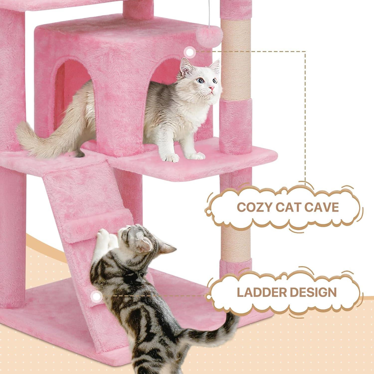 MoNiBloom Cat Tree House for Large Cats, Multi-Level Cat Tree Tower with Anti-Tipping Rope, Soft Pink