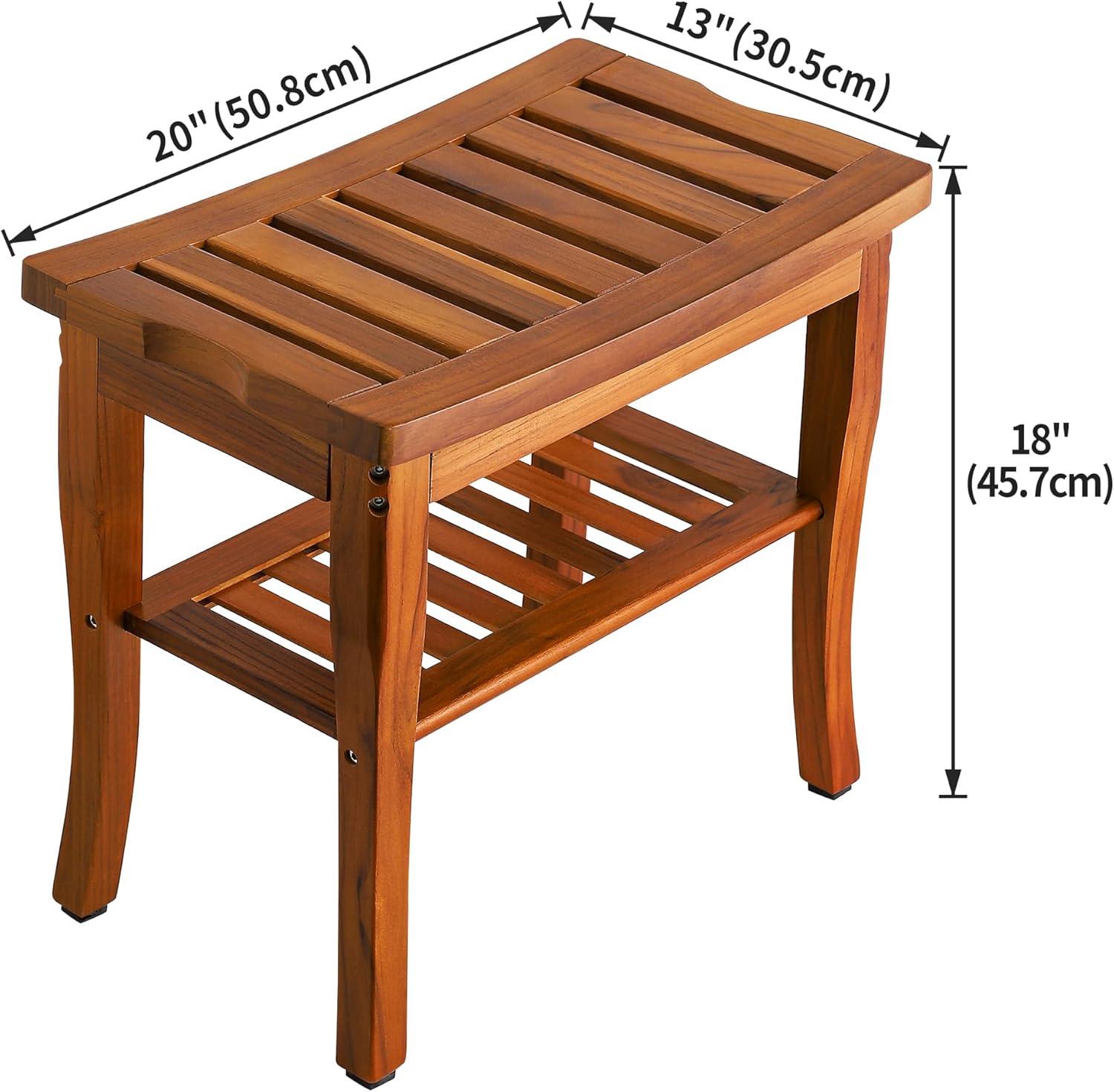 Teak Wood Shower Bench with Storage Shelf