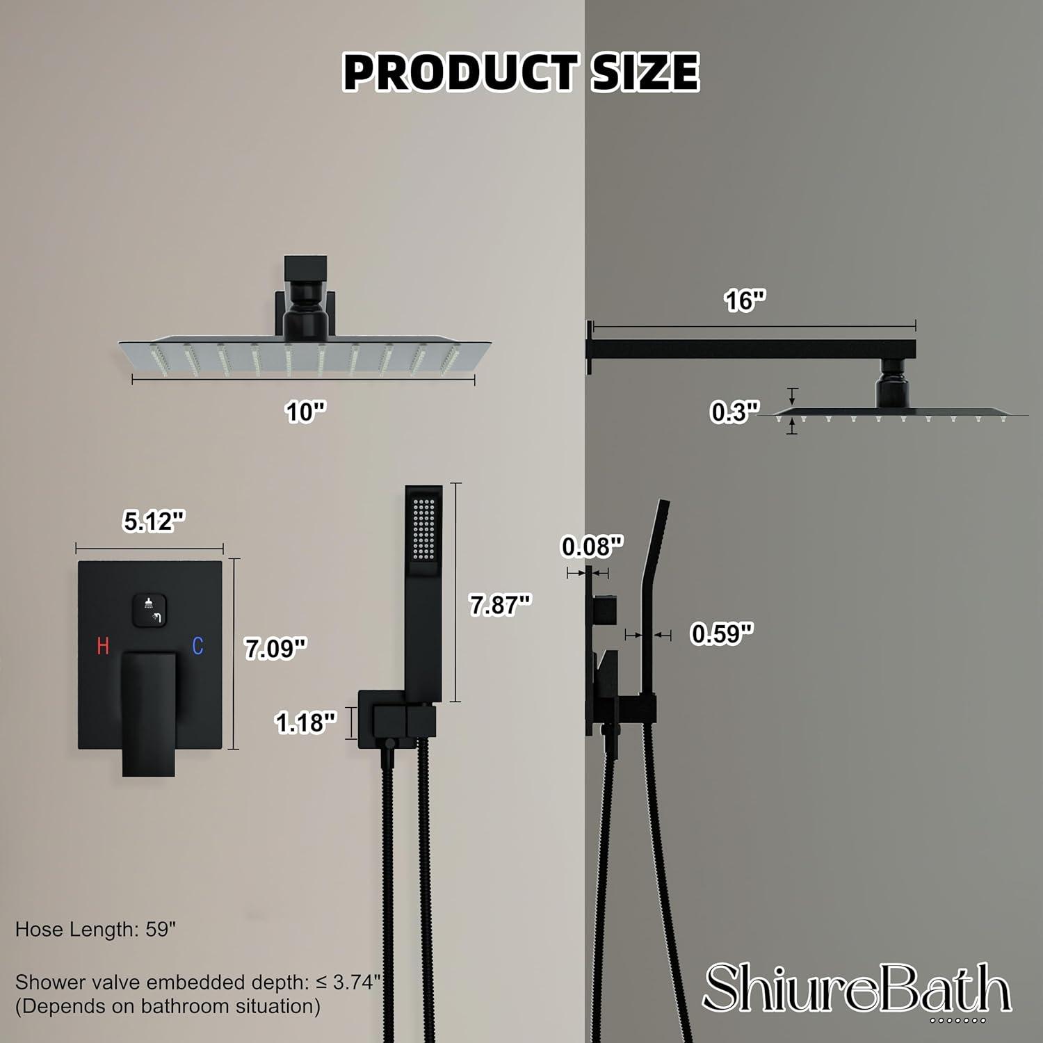 Bathroom Shower Faucet Set, 10 Inch Rainfall Shower Head With Handheld Combo, Wall Mounted Shower System Shower Fixtures With Pressure-Balanced Valve,