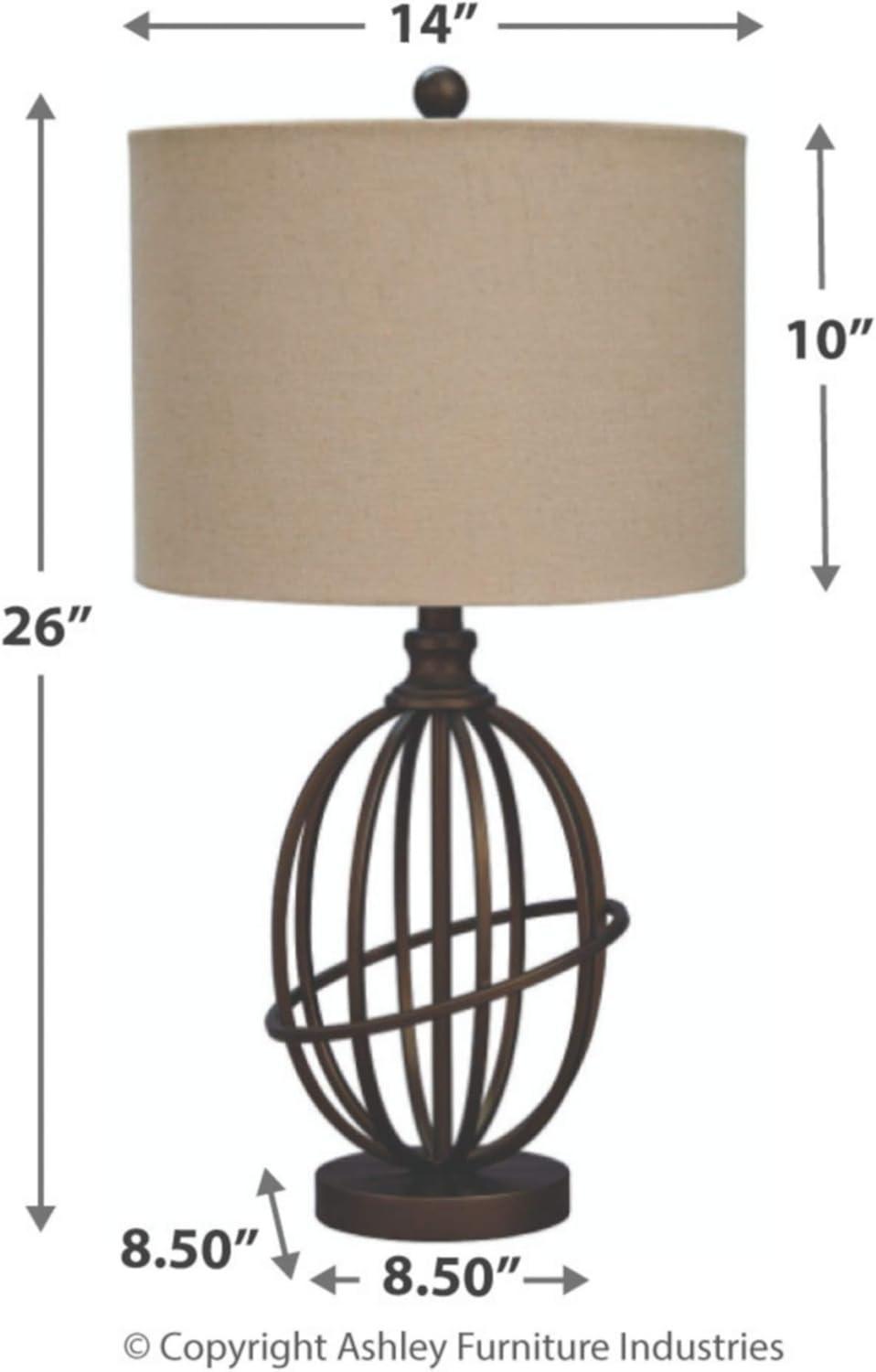 Manasa Metal Table Lamp Antique Brass - Signature Design by Ashley: 3-Way Switch, Linen Shade, for Living Room & Nightstand