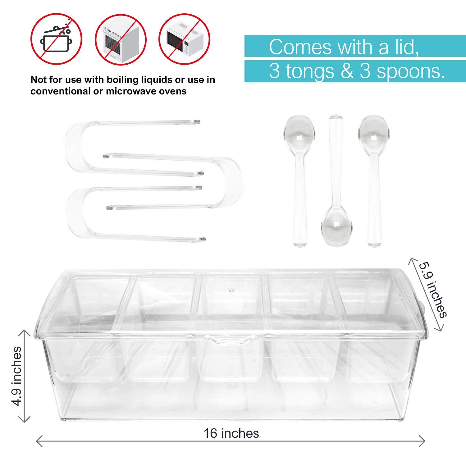 7Penn | Condiment Tray with Ice Chamber Lid Tongs Spoons 5 Condiment Containers