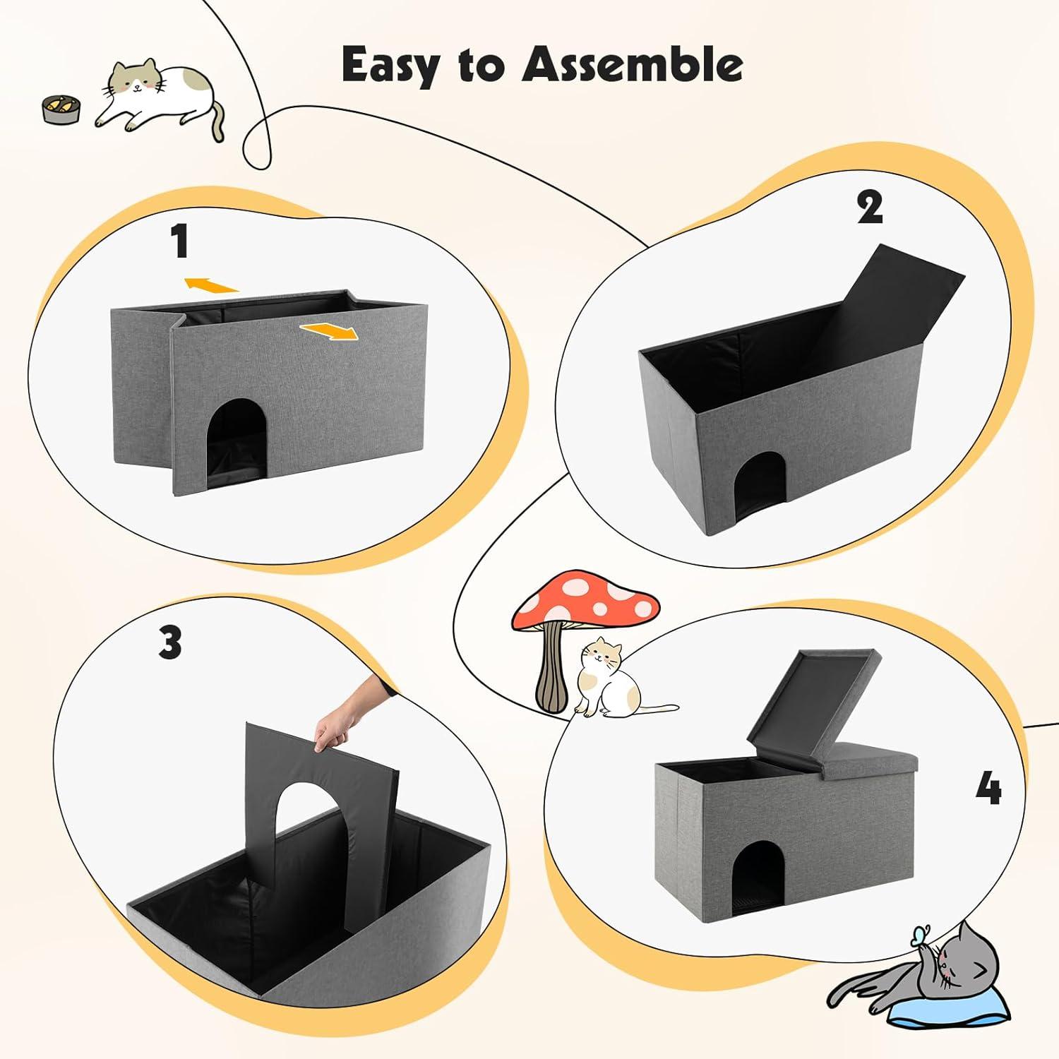 Cat Litter Box Enclosure Hidden Furniture with Urine Proof Litter Mat-Gray, Cat Litter Box Enclosure , Hidden Cat Washroom Furniture, Pet Crate for Living Room, Bedroom, Balcony