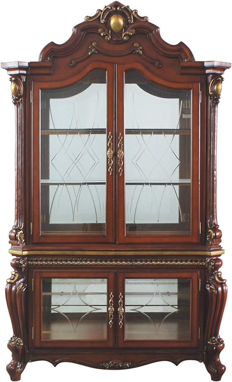 Cherry Oak Lighted Glass Curio Cabinet with Shelves