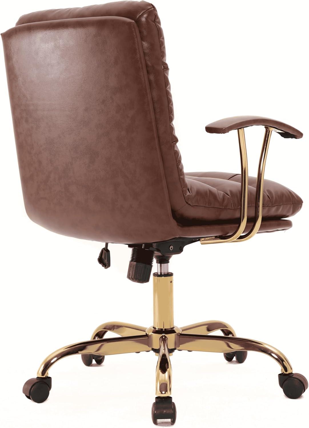 LeisureMod Regina Office Chair Upholstered in Leather with Adjustable Height, Swivel, and Tilt