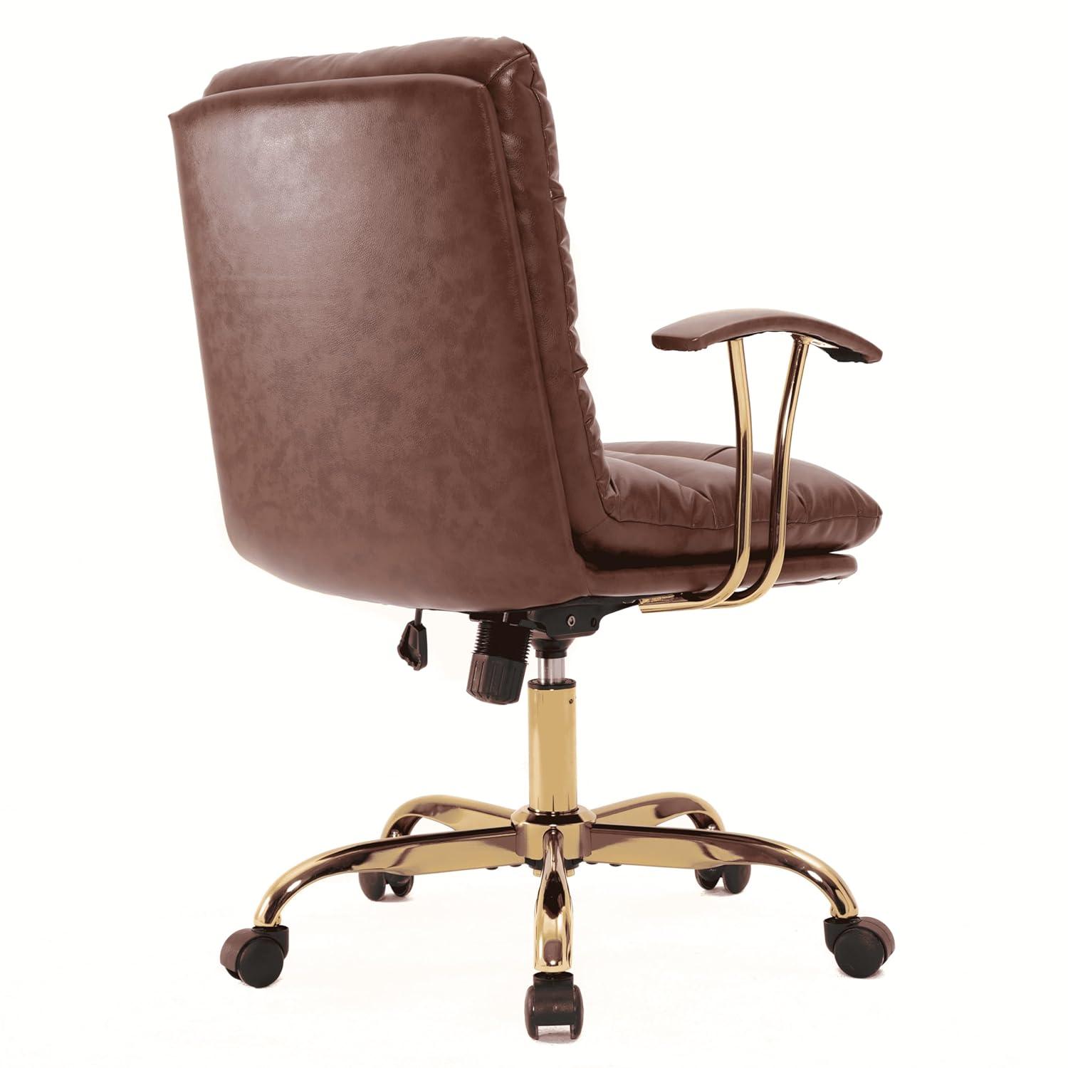 LeisureMod Regina Single Ergonomic Padded Leather Lumbar Support Adjustable Height Swivel Executive Office Chair with Gold Steel Frame