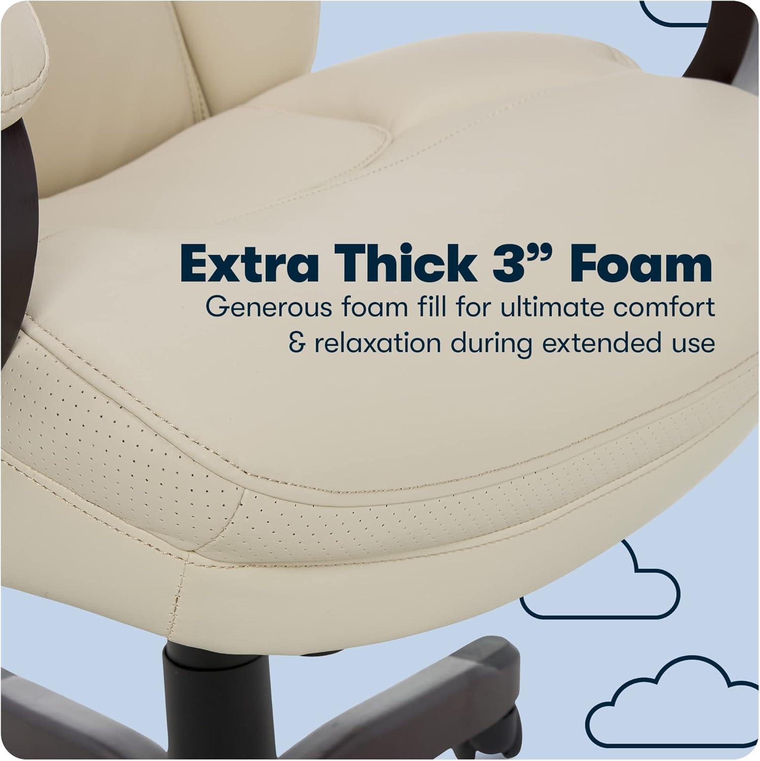 Big and Tall Executive Office Chair - Serta: Lumbar Support, Leather, Wood Finish