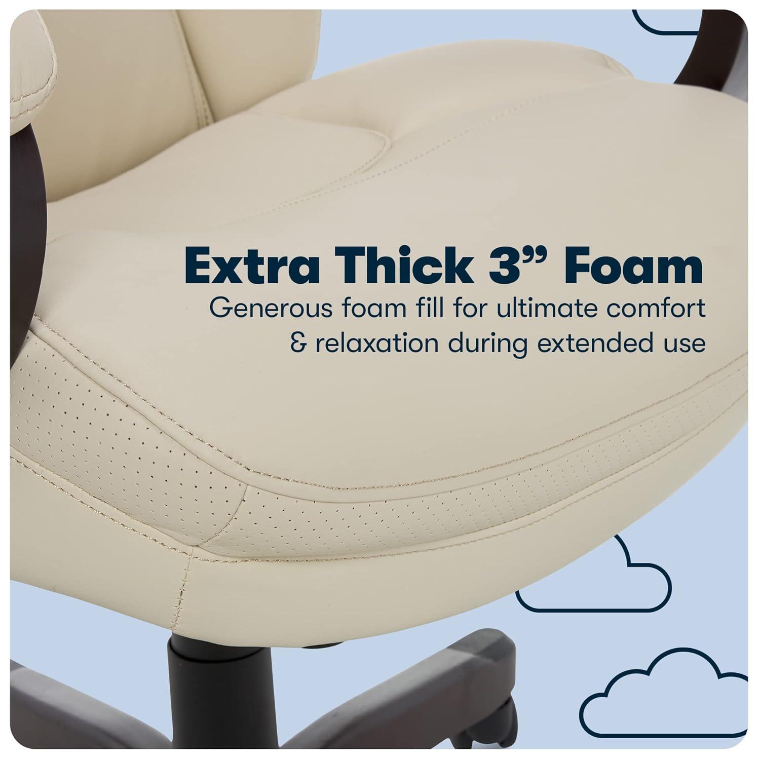 Big and Tall Executive Office Chair - Serta: Lumbar Support, Leather, Wood Finish