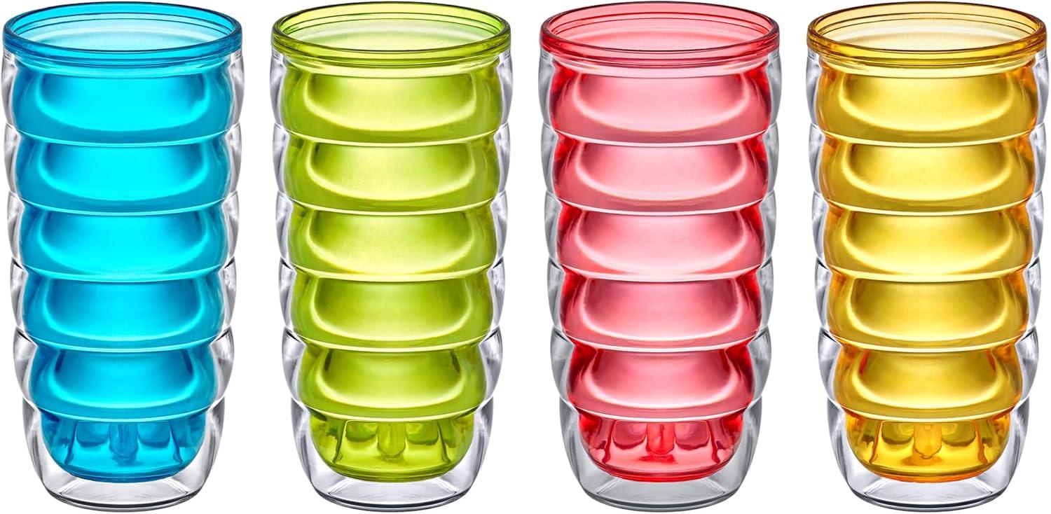 Amazing Abby - Arctic - 24-Ounce Insulated Plastic Tumblers (Set of 4), Double-Wall Plastic Drinking Glasses, Mixed-Color Reusable Plastic Cups, BPA-Free, Shatter-Proof, Dishwasher-Safe