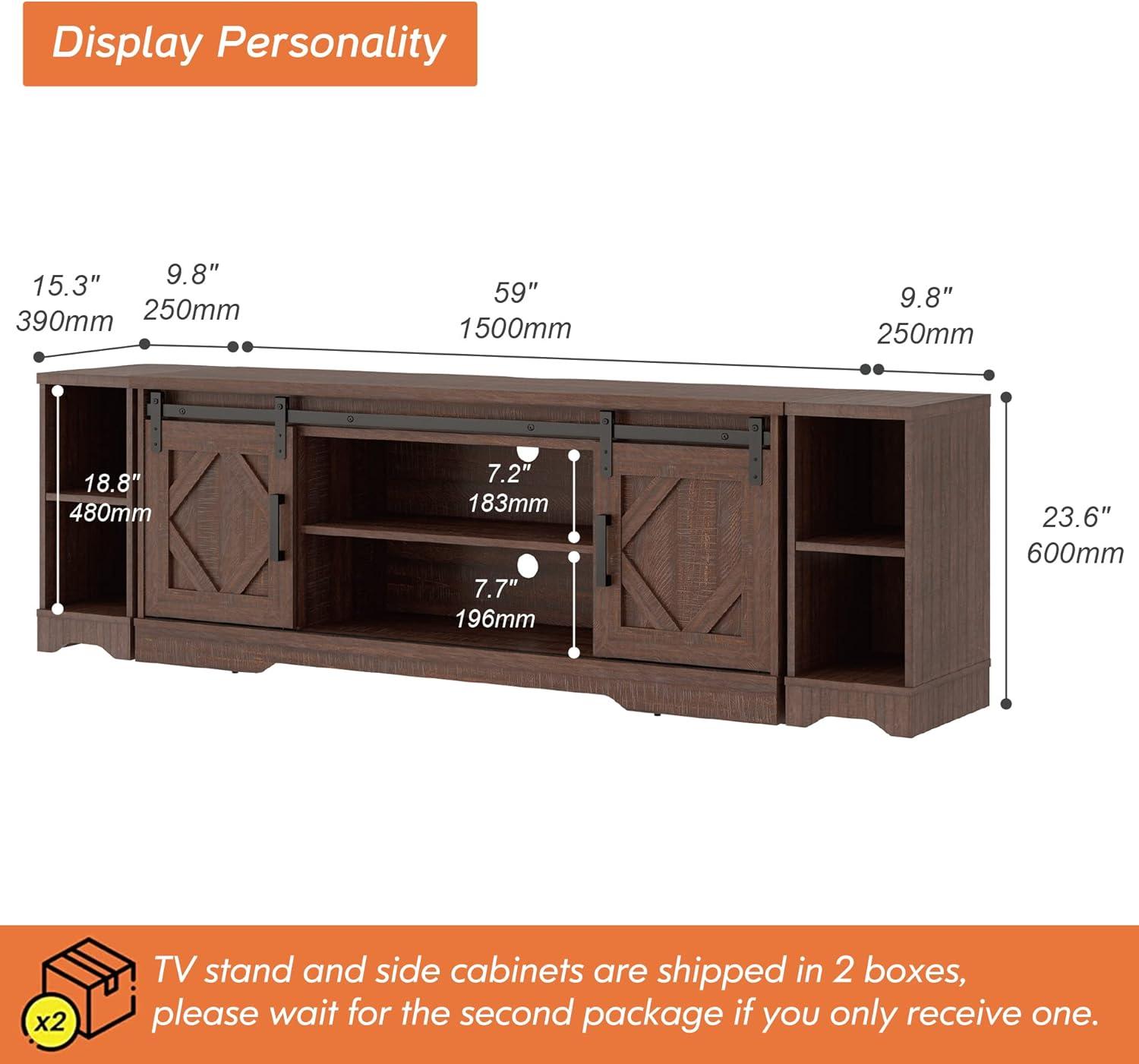 Rustic Brown Wood TV Stand with Barn Doors for 85" TVs