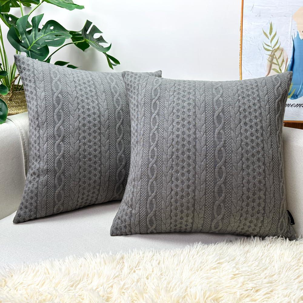 Gray 18" x 18" Cotton Polyester Euro Pillow Covers, Set of 2