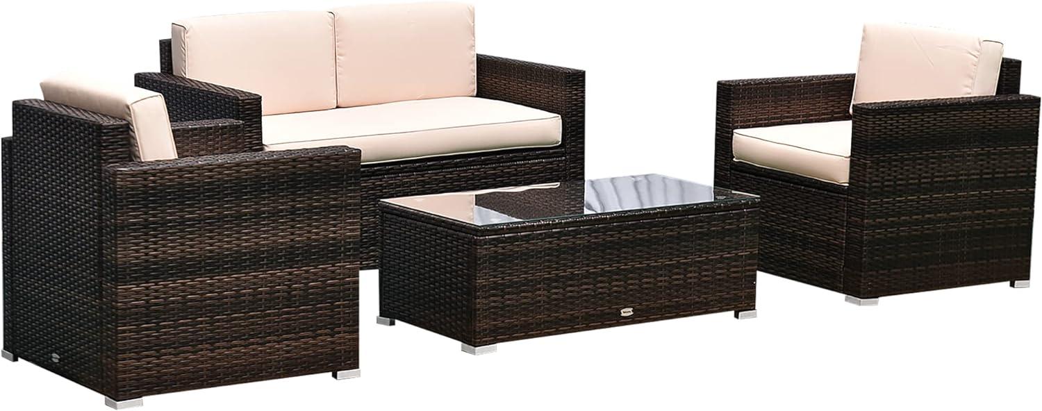 Rattan Wicker 4-Person Patio Set with Cushioned Chairs & Glass Table