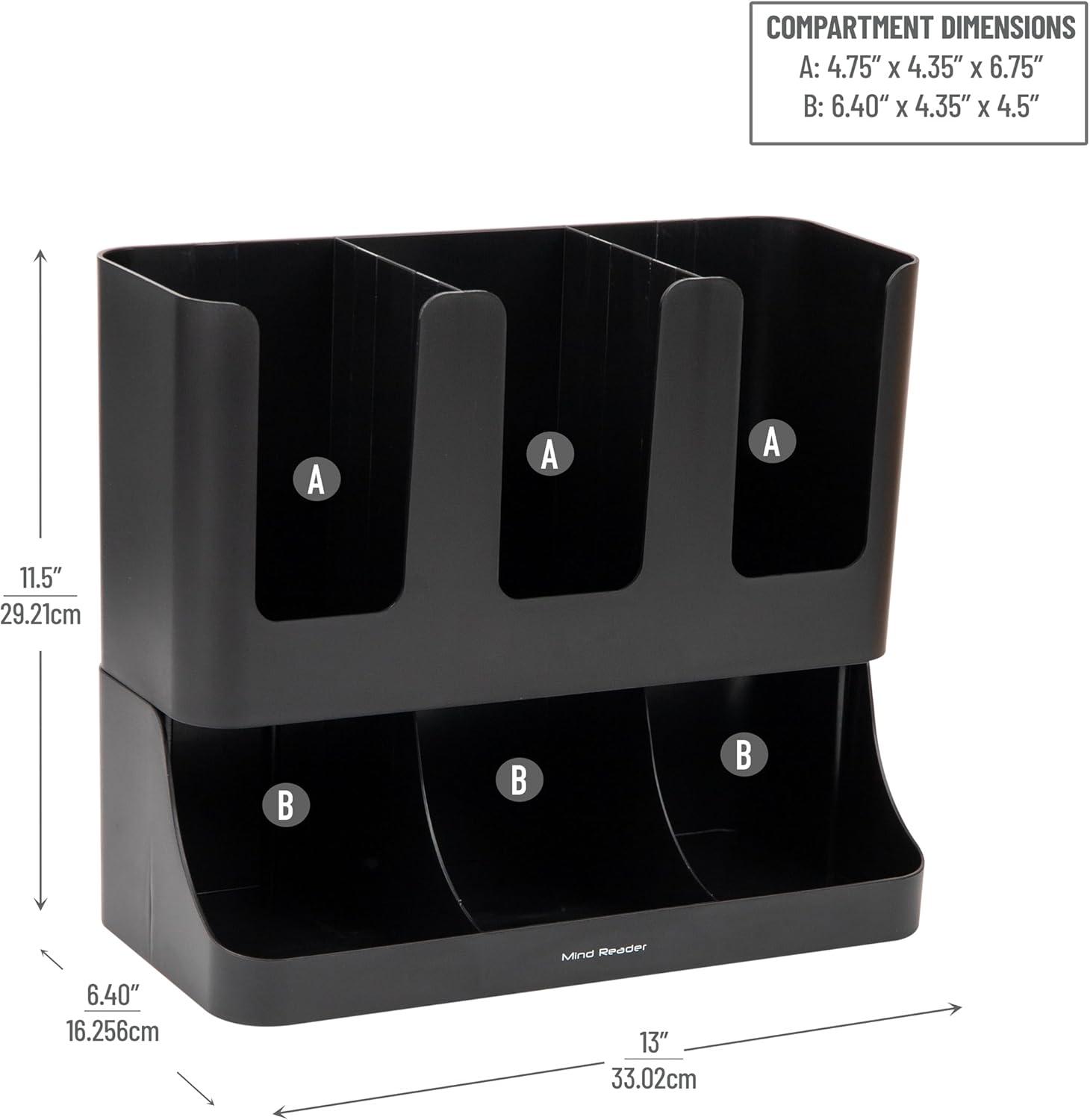 Black 6-Compartment Coffee and Condiment Storage Organizer