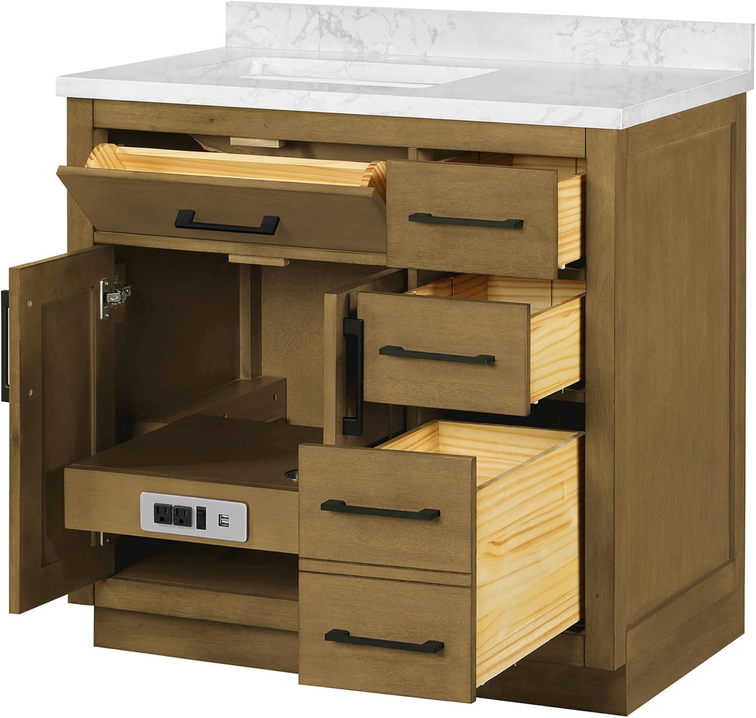OVE Decors Athea 36 in. W Bath Vanity with Premium Countertop and Power Bar