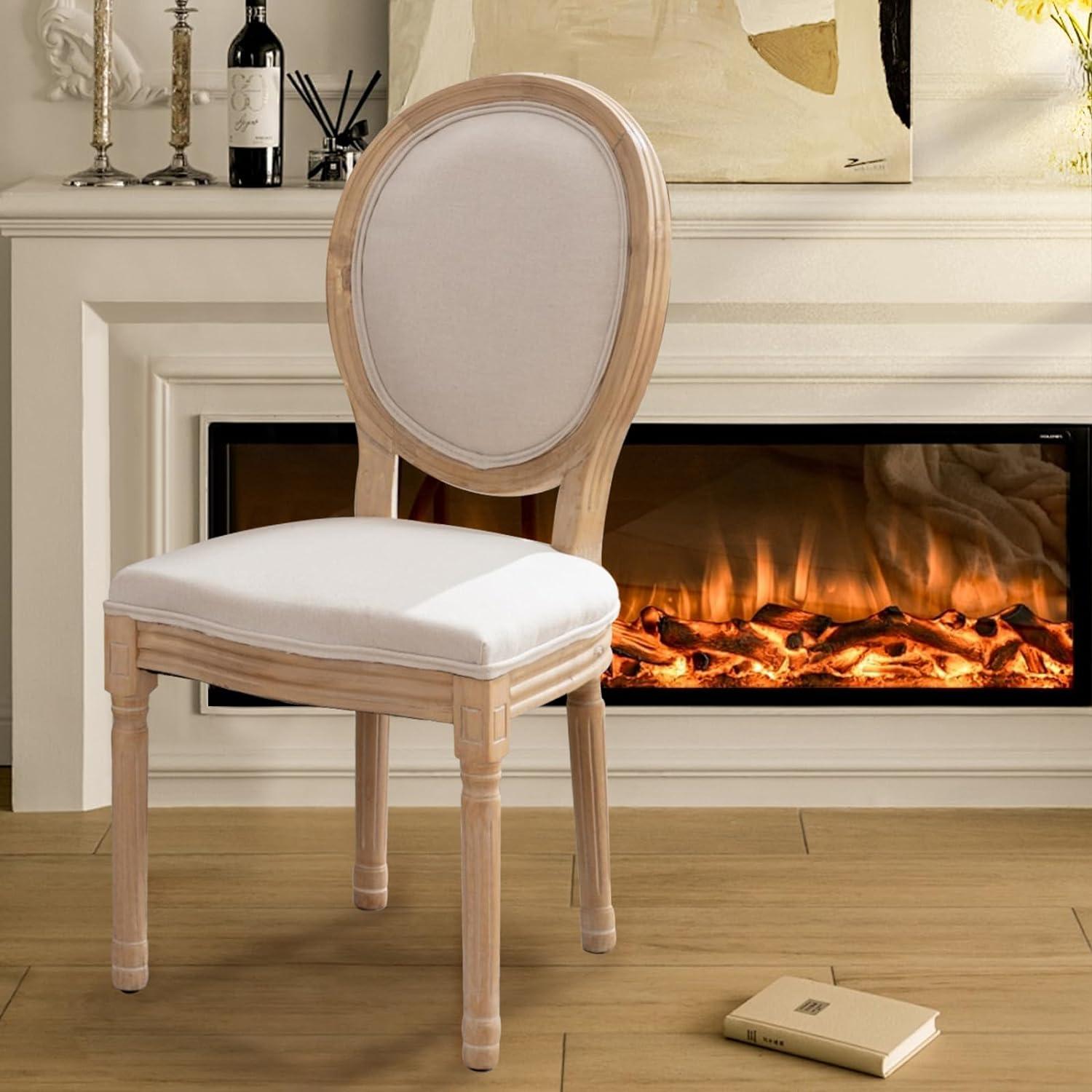 SoarFlash French Dining Chairs Set of 6, Vantage Dining Chair with Round Back, Farmhouse Country Dining Chair for Kitchen,Bedroom,Beige