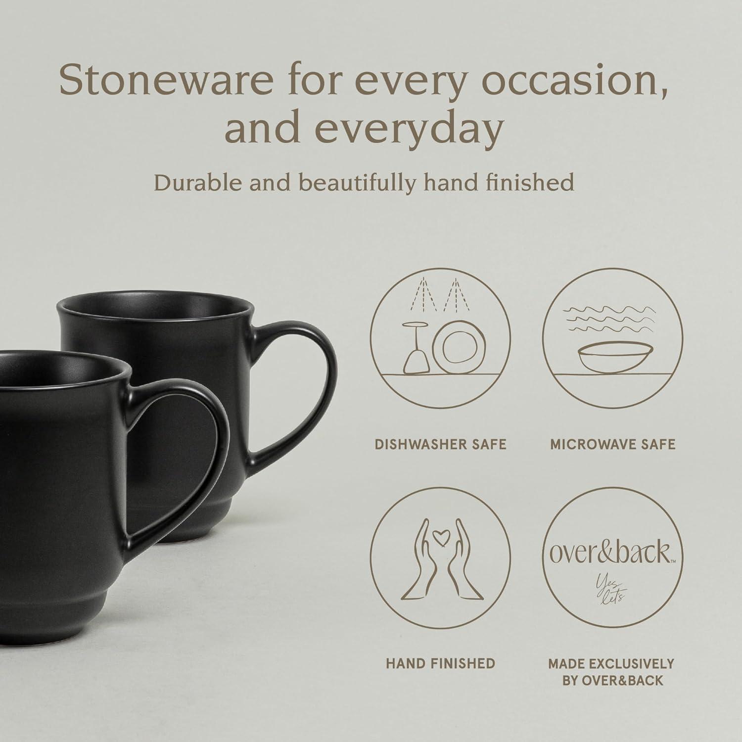 over&back Rimmed 16oz Semi-Matte Hand-Finished Stoneware Mugs, Set of 4