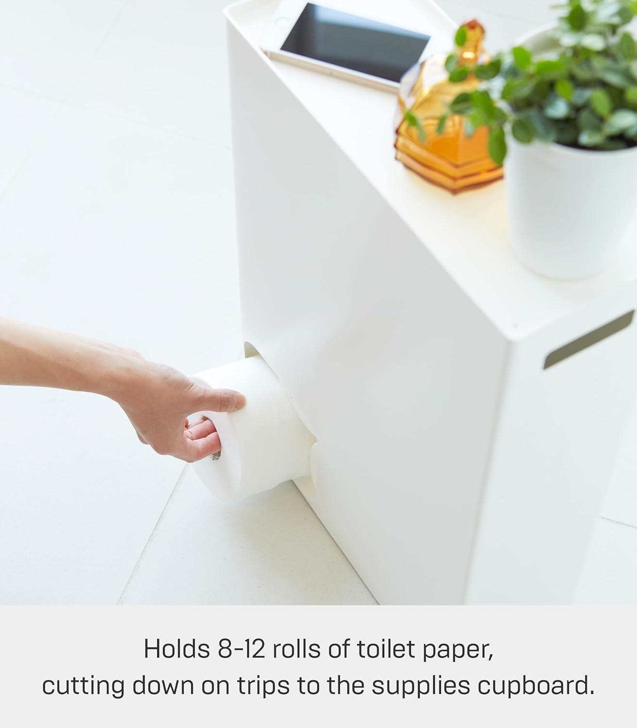 White Minimalist Toilet Paper Stocker with Contemporary Design