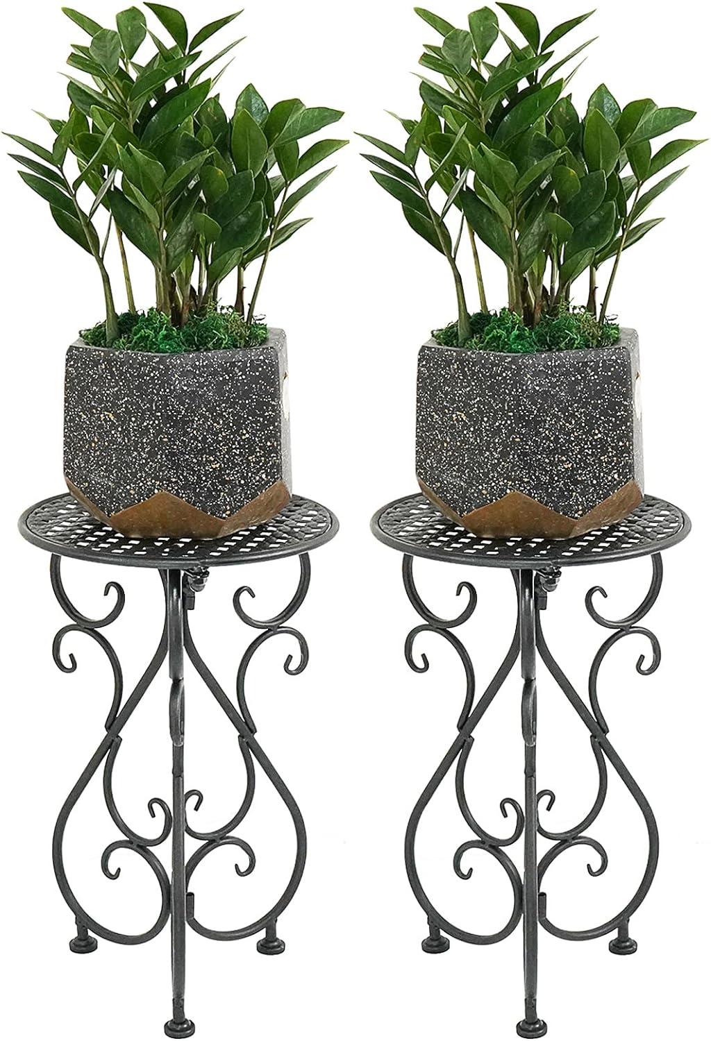 Black Iron 17" Tall Pedestal Plant Stand Set