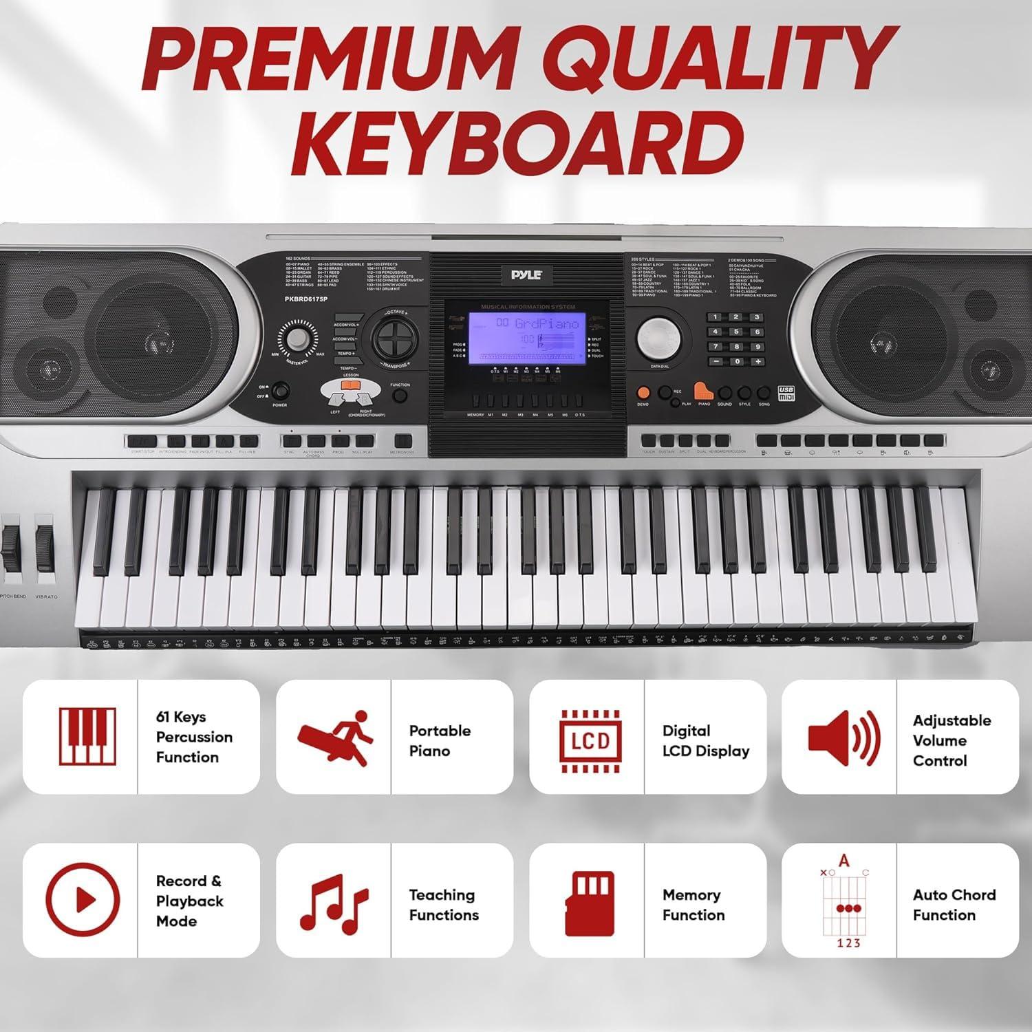 Karaoke Keyboard for Singing with 61 Keys, Waterproof Case, Stand, Pedal, and Headset