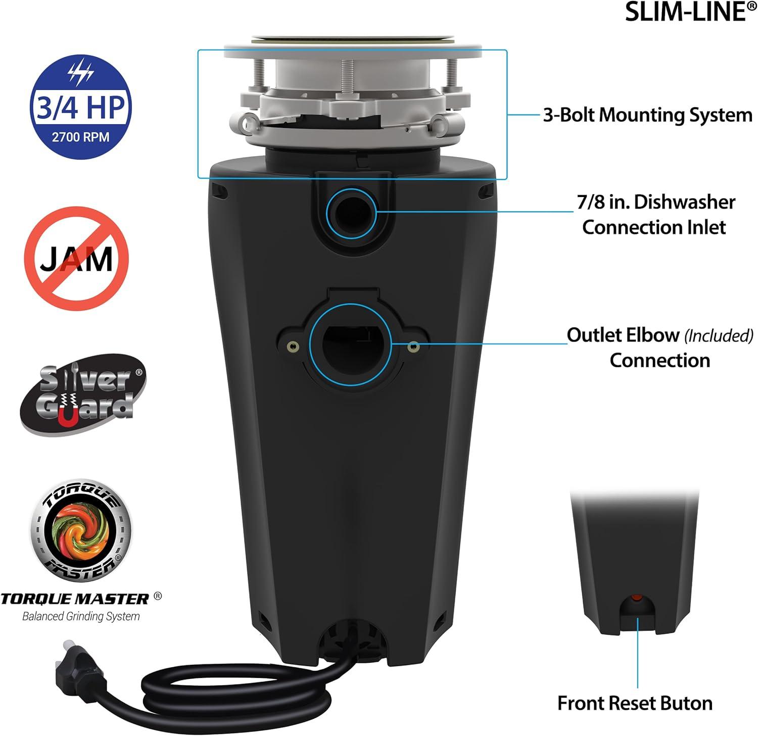 Titan 3/4 HP Slim Line Garbage Disposal for Confined Spaces 10-US-TN-960-SL-3B