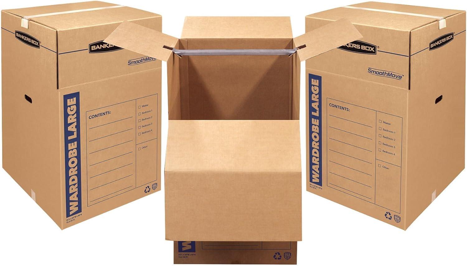 Bankers Box 3pk SmoothMove Tall Wardrobe Moving Boxes 24" x 24" x 40" - Fellowes