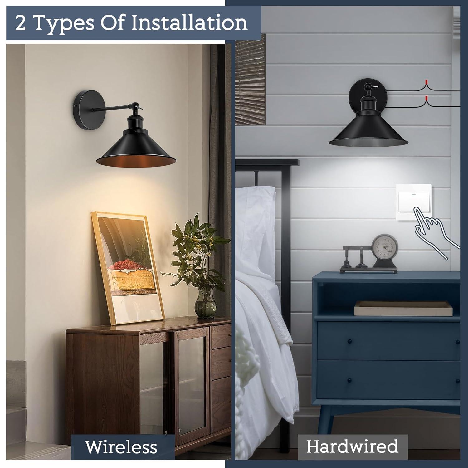 Battery Operated Wall Sconce Decor Set of 2, Black Wireless Wall Sconces with Remote, Dimmable Vintage Led Wall Lights, Wall Lamp for Bedroom Farmhouse Gallery