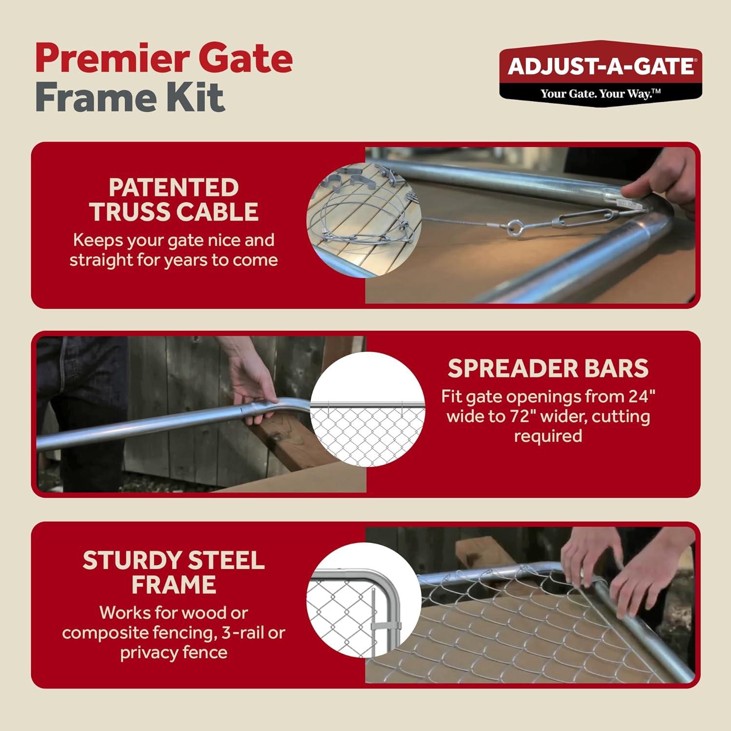 Adjust-A-Gate Fit-Right Chain Link Fence Walk-Through Gate Kit, Metal Fencing Gate with Round Corner Frame