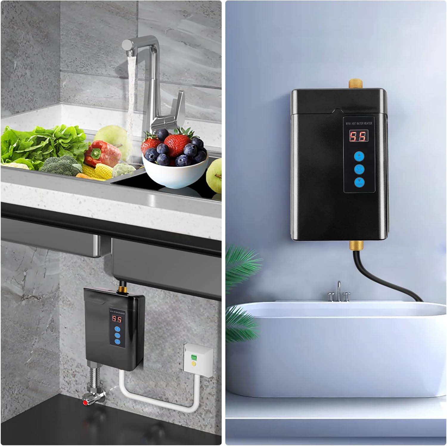 110V Hot Water Heater Faucet, 3000W Instant Tankless Water Heater, Fast Heating Electric Heater Faucet with LED Digital Display for Kitchen Bathroom