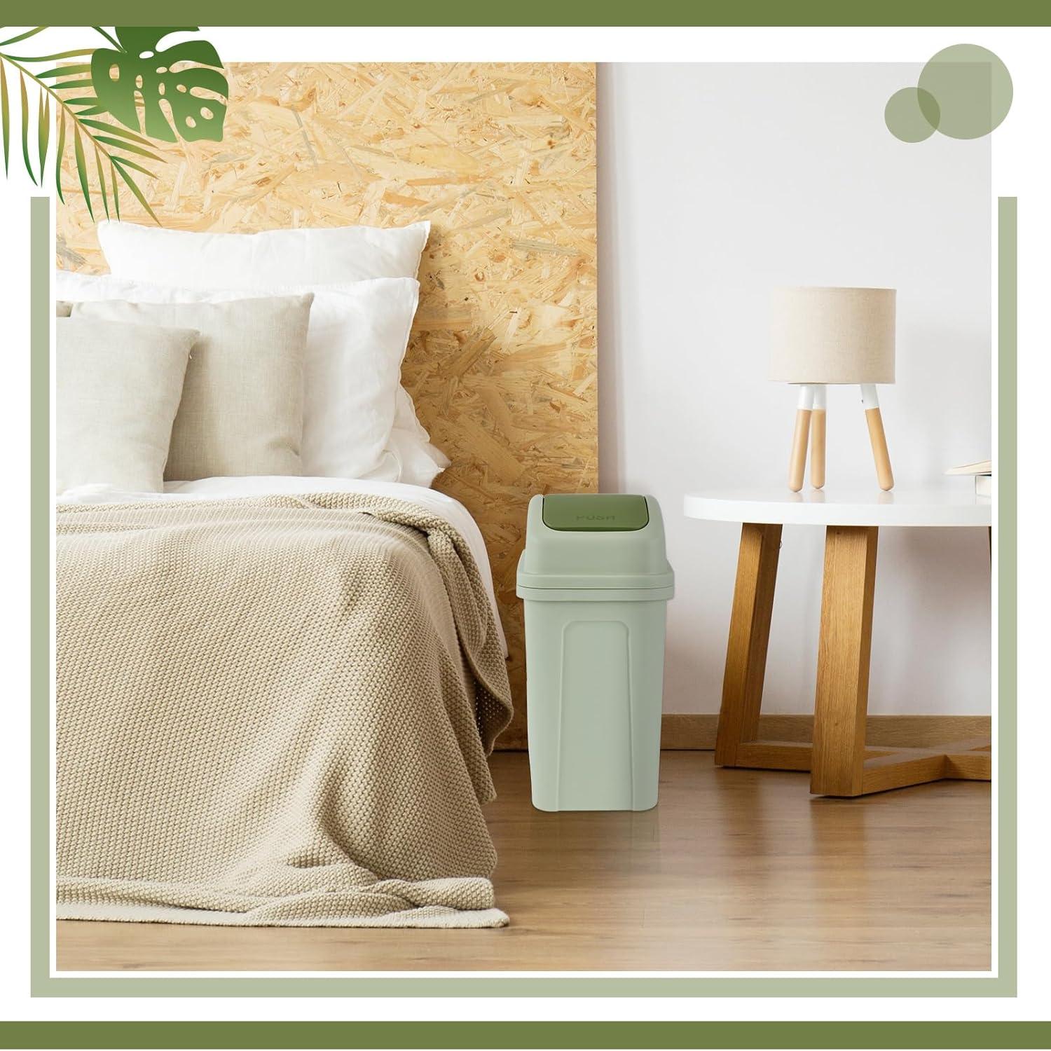 2 Pcs Bathroom Trash Can with Swing Lid Small Garbage Can Plastic Bathroom Trashcan Garbage Bin for Kitchen Waste Bedroom Room Outdoor (Green and Beige, 2.6 Gallon)