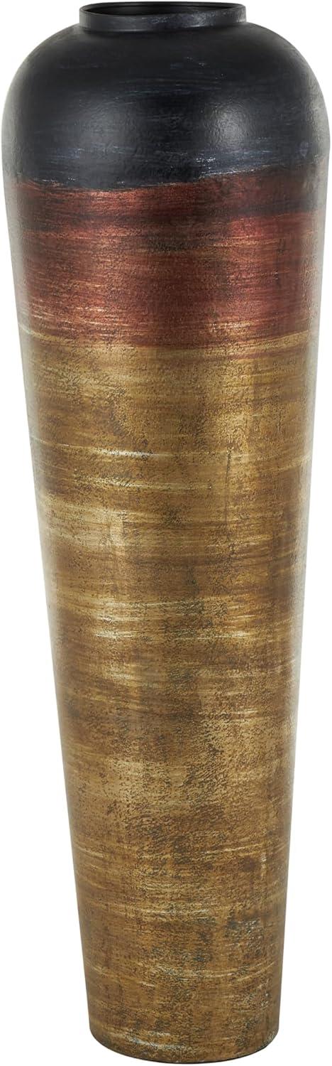 DecMode 28" Tall Floor Mediterranean Style Brown Metal Vase with Hammered Details and Handles