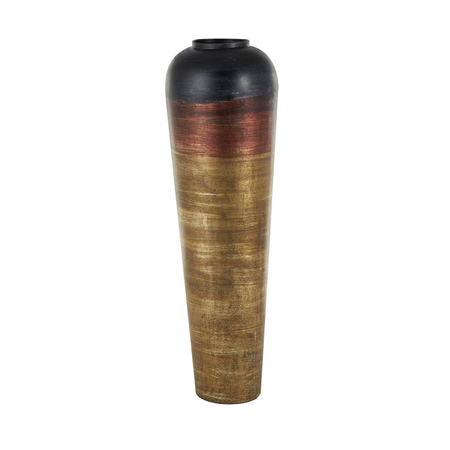 DecMode 28" Tall Floor Mediterranean Style Brown Metal Vase with Hammered Details and Handles