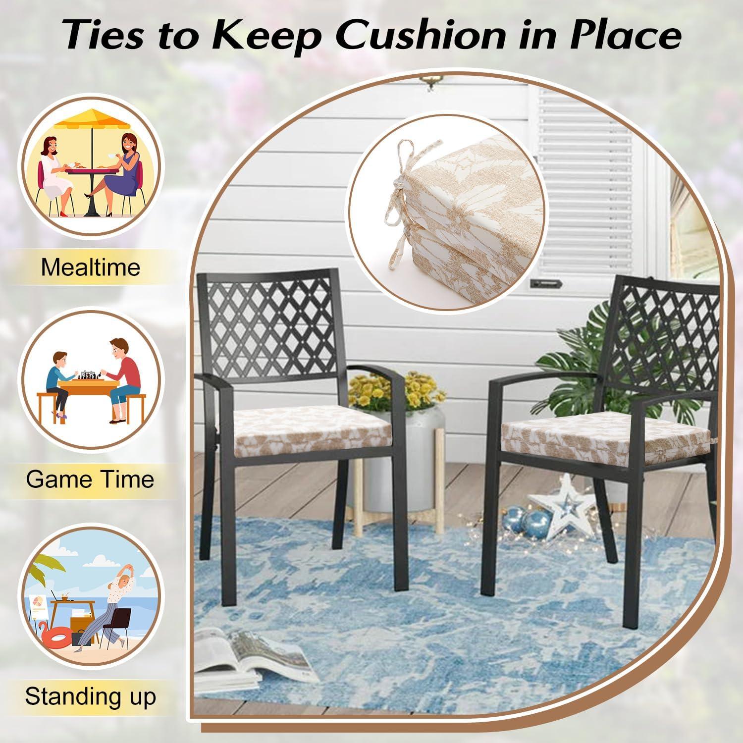 LOVTEX Outdoor Chair Cushions Set of 4, Waterproof Patio Chair Cushions with Ties, 18.5 x 16 x 3 inch, Khaki