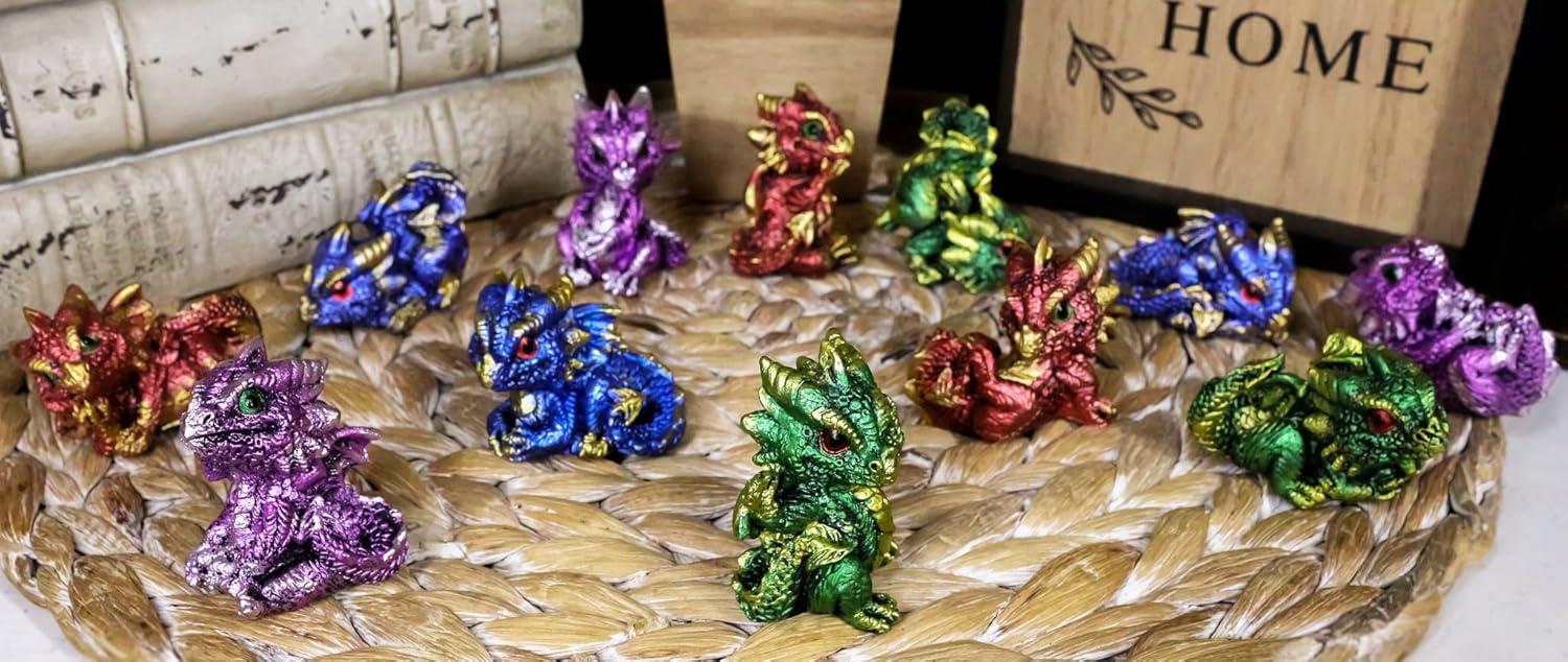 Ebros Set of 12 Colorful Red Green Purple Blue Baby Dragons Miniature Figurine