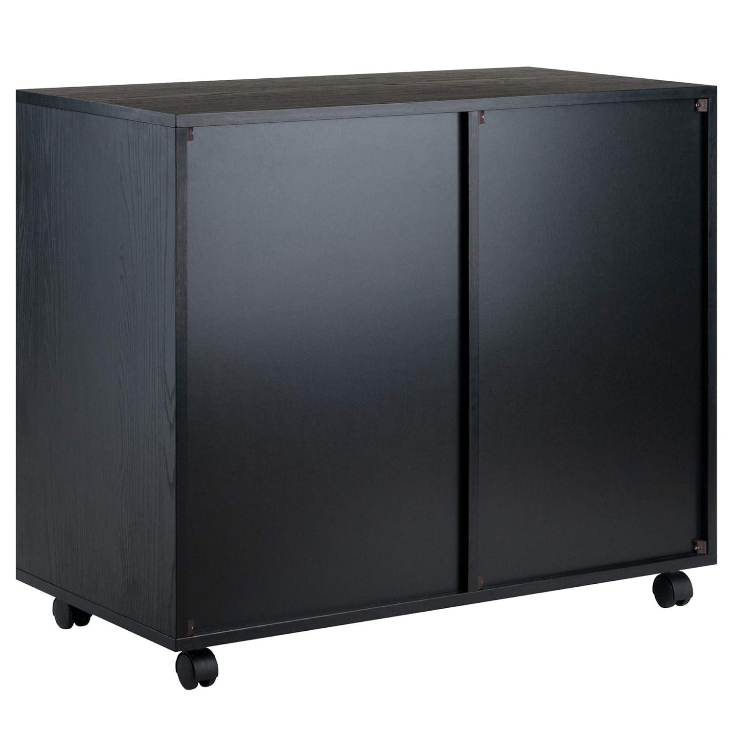 Halifax Cabinet with 5 Drawer & 1 Side Cabinet Black - Winsome: Mobile Storage Unit, Composite Wood, Modern Design
